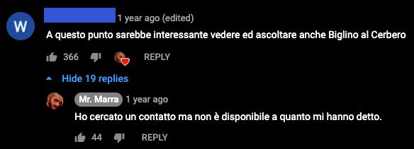 - A questo punto sarebbe interessante vedere ed ascoltare anche Biglino al Cerbero

- Ho cercato un contatto ma non è disponibile a quanto mi hanno detto